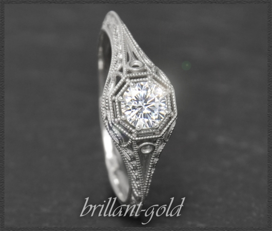 Jugendstil Design Diamant Ring 0,42ct, 585 Gold